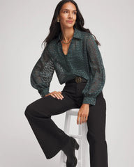 Chico's Online Darkest Spruce Clip-Dot Billow-Sleeve Blouse