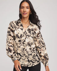 Chico's Sale Black Floral Burnout Blouson-Sleeve Blouse