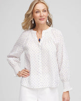 Chico's Outlet Blue Casa Smocked Split-neck Blouse