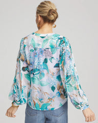 Chico's Discount Paradiso Blue Georgette Billow Sleeved Blouse