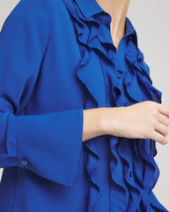 Chico's For Sale Cobalt Stone Ruffle-Trim Chiffon Blouse