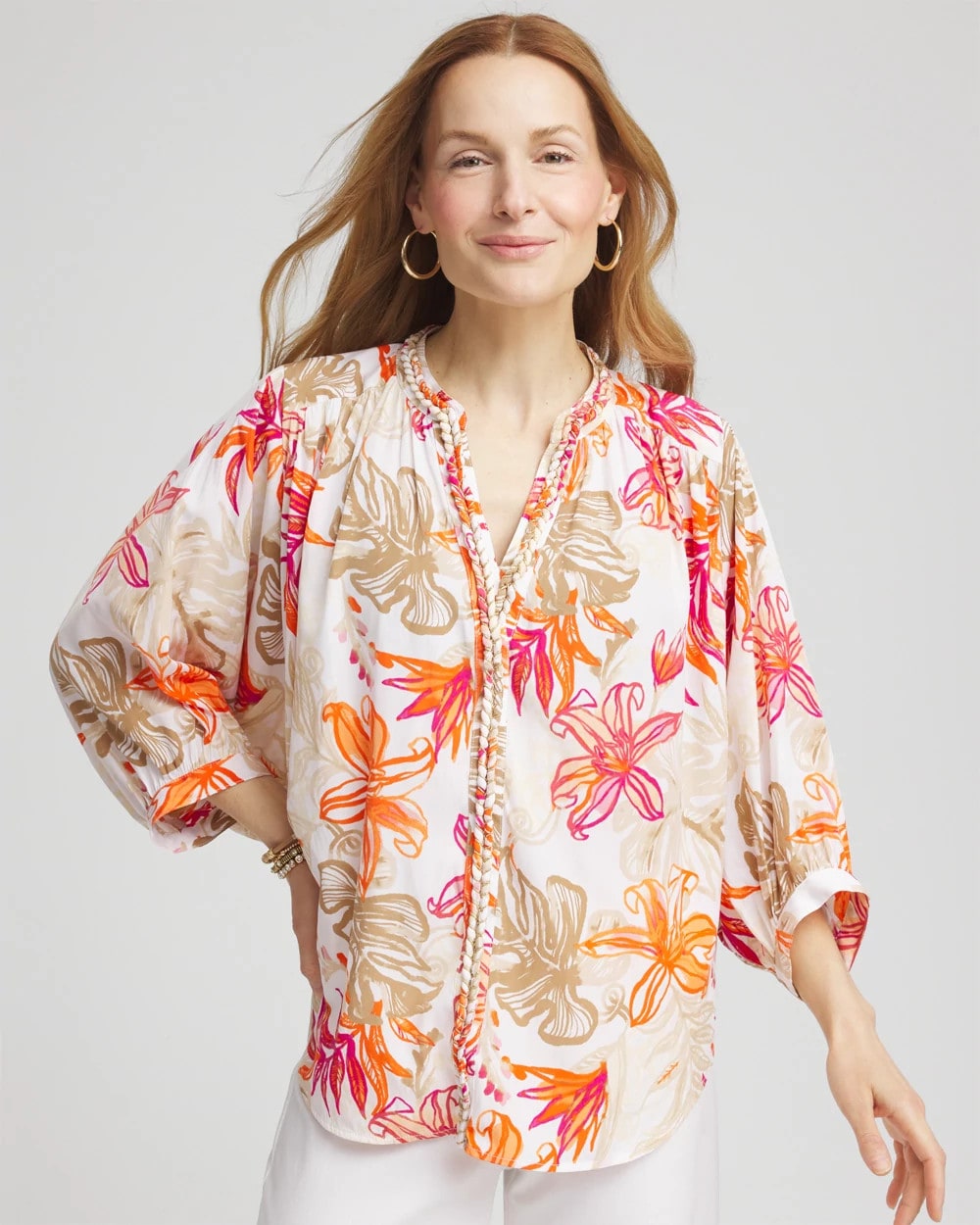 Chico's Online Crushed Berries Floral Braided Batwing Blouse
