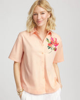 Chico's Discount Sunset Peach No Iron™ Embroidered Floral Short-Sleeve Shirt