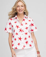 Chico's Sale Red Glow Starfish Short Sleeve Swing Shirt