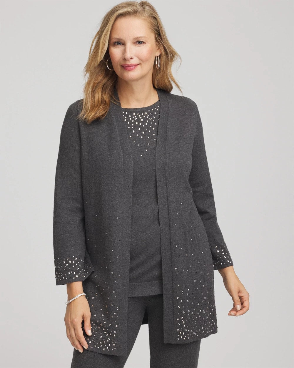 Chico's Online Graphite Gray Travelers™ Rhinestone Cardigan