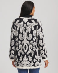Chico's Outlet Black Abstract Fuzzy Cardigan