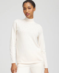 Chico's Online English Cream Ella Embellished Mockneck Sweater
