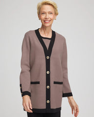 Chico's Sale Deep Taupe Travelers™ Tipped Button-Down Cardigan