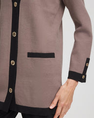Chico's Sale Deep Taupe Travelers™ Tipped Button-Down Cardigan