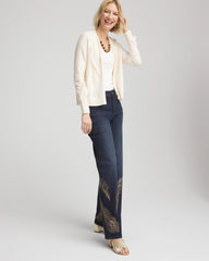 Chico's Online English Cream Cable Knit Fringed Sweater