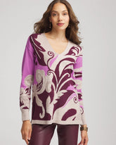 Chico's Discount Gooseberry Intarsia Knit V-Neck Pullover Sweater