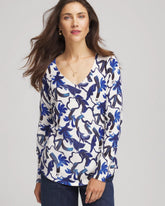 Chico's Outlet Ecru Ella V-Neck Blue-Petals Pullover Sweater