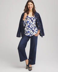 Chico's Outlet Ecru Ella V-Neck Blue-Petals Pullover Sweater