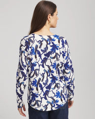 Chico's Outlet Ecru Ella V-Neck Blue-Petals Pullover Sweater