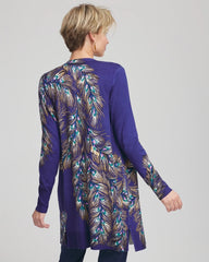 Chico's On Sale Dark Cobalt Ella Peacock-Print Cardigan Sweater