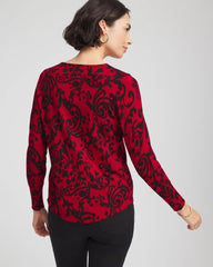 Chico's Discount Carmine Red Ella Printed V-Neck Sweater
