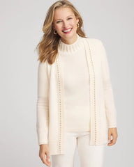 Chico's Sale Cream Cashmere Pearl-Trim Cardigan