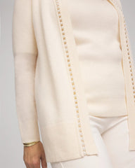 Chico's Sale Cream Cashmere Pearl-Trim Cardigan