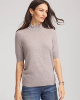 Chico's On Sale Taupe Heather Cashmere Pearl Mockneck Sweater