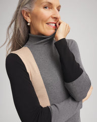 Chico's Discount Black Ella Colorblock Intarsia Turtleneck Sweater