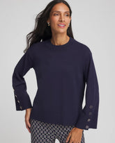 Chico's On Sale Passport Blue Button Sleeve Crewneck Pullover