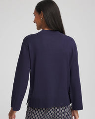 Chico's On Sale Passport Blue Button Sleeve Crewneck Pullover
