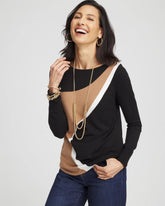 Chico's Sale Black Intarsia Colorblock Bateau Neck Sweater
