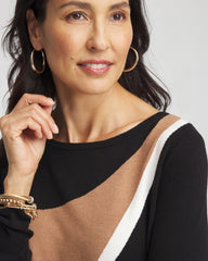 Chico's Sale Black Intarsia Colorblock Bateau Neck Sweater