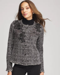 Chico's Outlet Gray Embroidered Metallic Tweed Cardigan