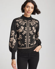 Chico's Sale Black Bryne Jacquard Mockneck Pullover