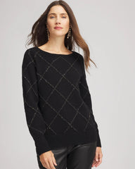 Chico's Outlet Black Sparkling Diamonds Pullover Sweater