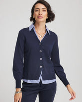 Chico's Sale Passport Blue Striped Collared Cardigan Sweater