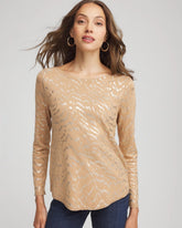 Chico's Online Faux Camel Heather Ella Boatneck Foiled Pullover Sweater