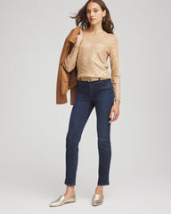 Chico's Online Faux Camel Heather Ella Boatneck Foiled Pullover Sweater