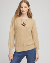Chico's Outlet New Camel Heather Textured Zebra Print Dolman Sleeve Sweater