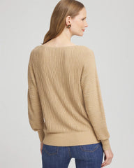 Chico's Outlet New Camel Heather Textured Zebra Print Dolman Sleeve Sweater