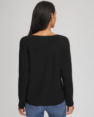 Chico's On Sale Black Floral Embellished Dolman V-Neck Pullover