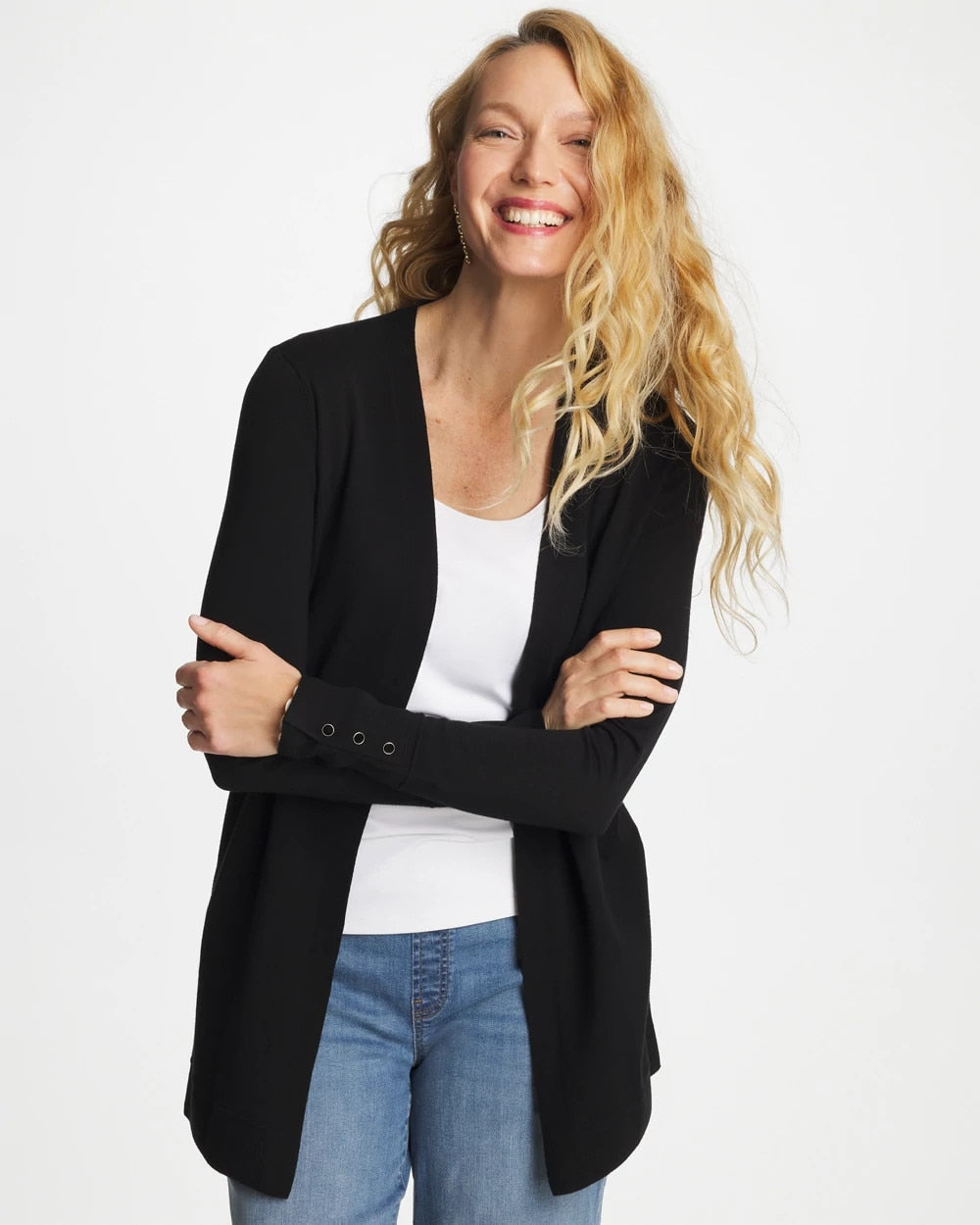 Chico's For Sale Black Ella Ottoman-Trim Cardigan