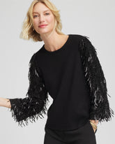Chico's Discount Black Fringe Sequins Pullover Sweater