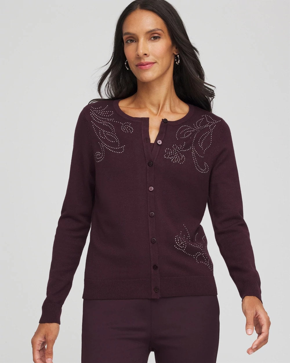 Chico's Sale Night Bloom Embellished Crewneck Cardigan