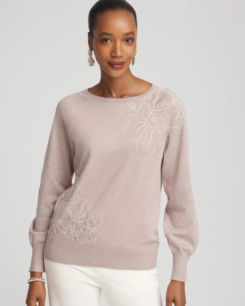Chico's For Sale Rocky Mountain Embroidered Pull-Over Boatneck Sweater