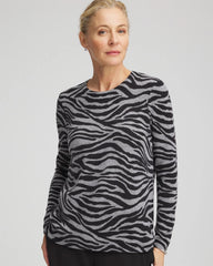 Chico's Outlet Black Cashmere Zebra Long-Sleeve Pullover Sweater