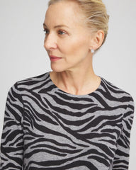 Chico's Outlet Black Cashmere Zebra Long-Sleeve Pullover Sweater