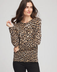 Chico's On Sale Camel Cashmere Animal Long-Sleeve Pullover Sweater