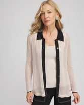 Chico's Discount Smokey Taupe Pointelle Polo Cardigan