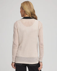 Chico's Discount Smokey Taupe Pointelle Polo Cardigan