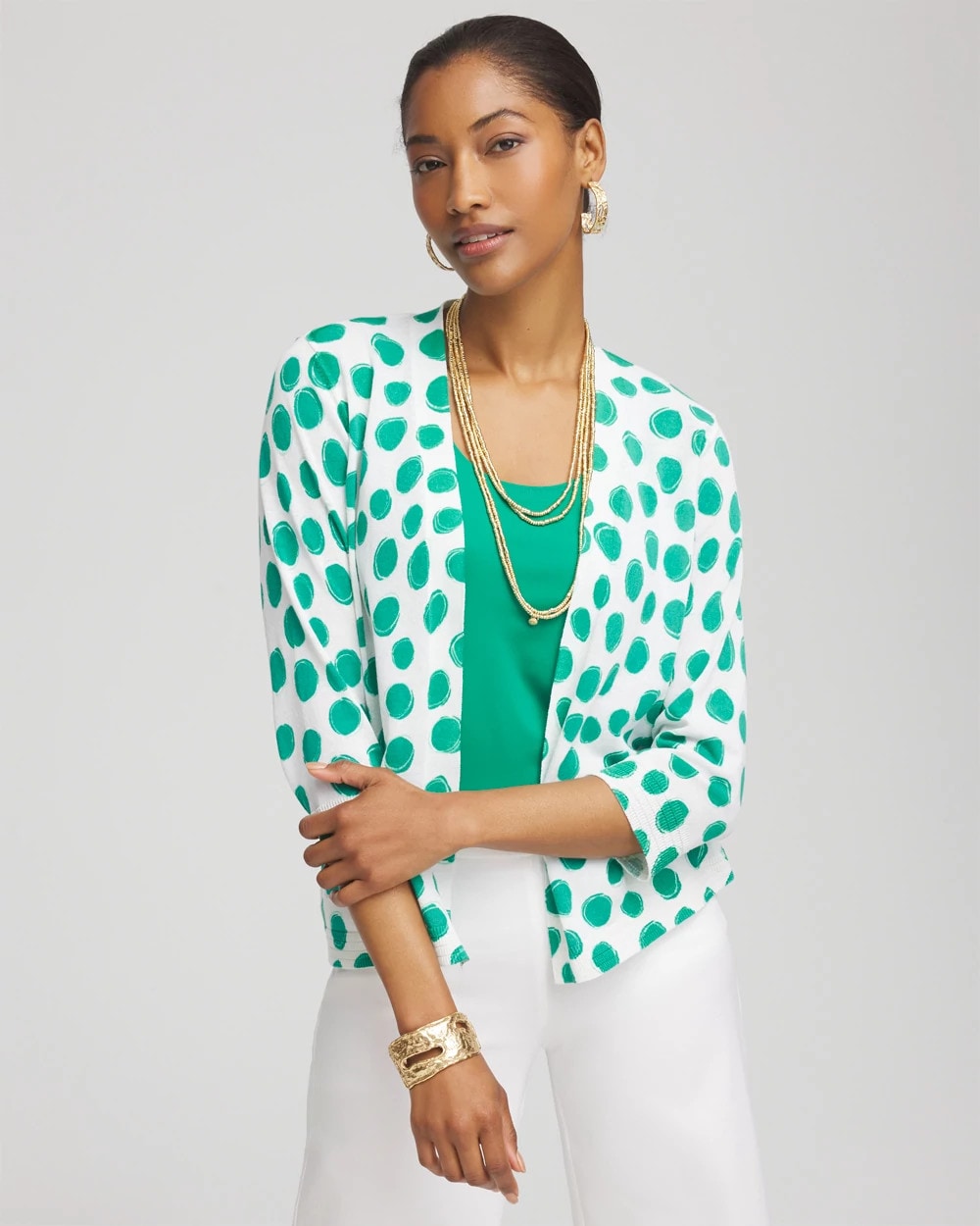 Chico's Online Alabaster Polka-Dot Summer Romance Short Cardigan