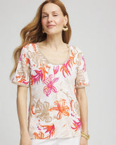 Chico's Sale Alabaster Floral Print Crochet-Trim Pullover Sweater