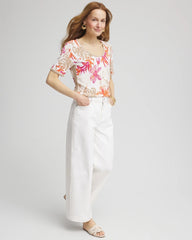 Chico's Sale Alabaster Floral Print Crochet-Trim Pullover Sweater