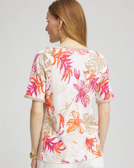 Chico's Sale Alabaster Floral Print Crochet-Trim Pullover Sweater